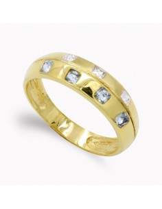18K SORTIJA ORO AMARILLO CIRCONITA TALLA PRINCESA Y PIEDRAS AGUAMARINA. ANCHO: 6 MM