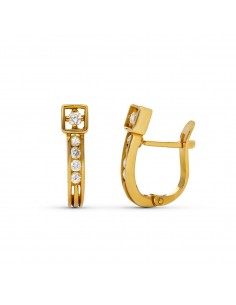 18K PENDIENTES ORO AMARILLO DIAMANTES TALLA BRILLANTE 15X4 MM CIERRE CATALAN