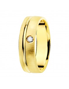 18K ALIANZA ORO AMARILLO MATIZADA Y FILO BRILLO 5,5MM. DIAMANTE 0,045 QTES.