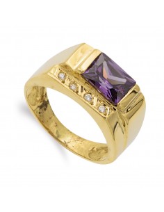 18K SORTIJA ORO AMARILLO AMATISTA 8X6 MM Y CIRCONITAS