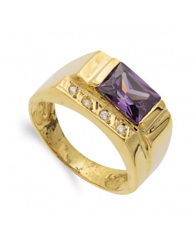 18K SORTIJA ORO AMARILLO AMATISTA 8X6 MM Y CIRCONITAS