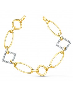 18K PULSERA ORO BICOLOR ESLABONES Y CIRCONITAS. ANCHO: 16 MM. LARGO 17 CM.