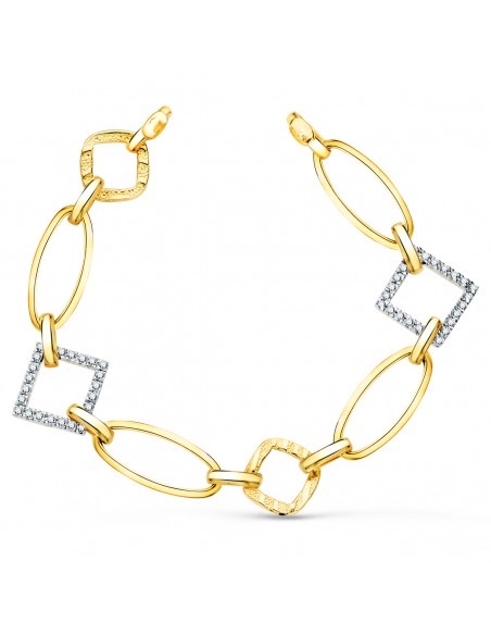 18K PULSERA ORO BICOLOR ESLABONES Y CIRCONITAS. ANCHO: 16 MM. LARGO 17 CM.