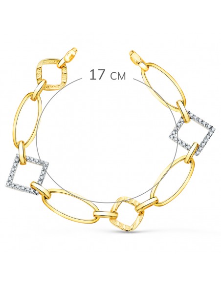18K PULSERA ORO BICOLOR ESLABONES Y CIRCONITAS. ANCHO: 16 MM. LARGO 17 CM.