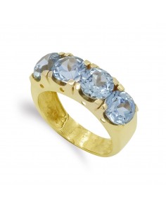 18K SORTIJA ORO AMARILLO CUATRO PIEDRAS AGUAMARINA. ANCHO: 7 MM