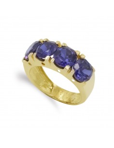 18K SORTIJA ORO AMARILLO CUATRO PIEDRAS AMATISTA. ANCHO: 7 MM
