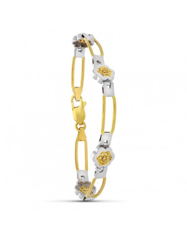18K PULSERA ORO BICOLOR CIRCONITA FLOR Y CIRCONITAS