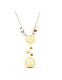 18K GARGANTILLA ORO AMARILLO PIEDRAS DE COLORES Y CIRCULOS