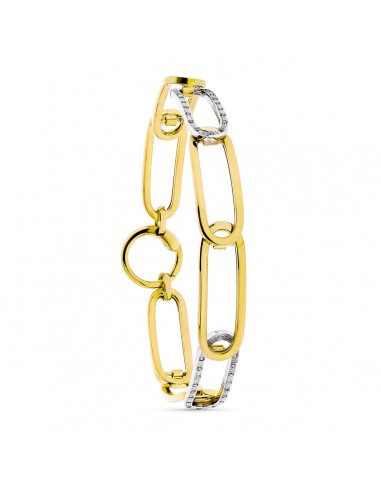 18K PULSERA ESLABONES CALADOS BICOLOR CIRCONITA ANCHO 9 MM LARGO 20CM