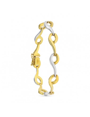 18K PULSERA ORO BICOLOR MATE Y BRILLO ESLABONES