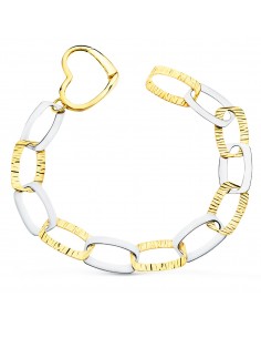 18K PULSERA ORO BICOLOR ESLABONES Y CIERRE CORAZON ANCHO 20 MM LARGO 22 CM