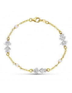 18K PULSERA ORO BICOLOR PERLA 18CM