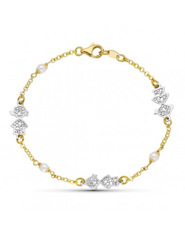 18K PULSERA ORO BICOLOR PERLA 18CM