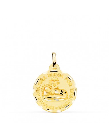18K MEDALLA ORO AMARILLO INMACULADA NIÑA RUEGA POR NOSOTROS 18 MM