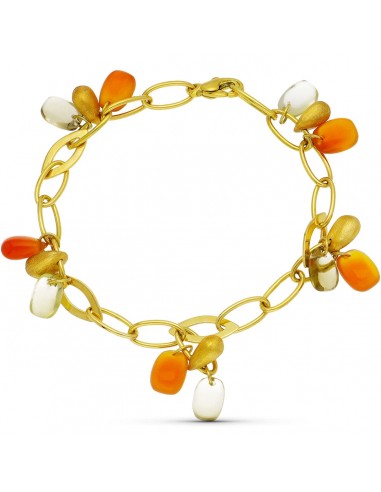 18K PULSERA ORO AMARILLO ESLABONES PIEDRAS COLOR ANCHO 6 MM LARGO 19.5 CM
