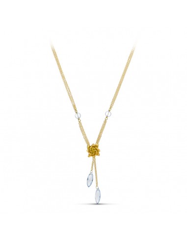 18K GARGANTILLA ORO AMARILLO PIEDRAS COLOR Y FLOR MATE 42CM