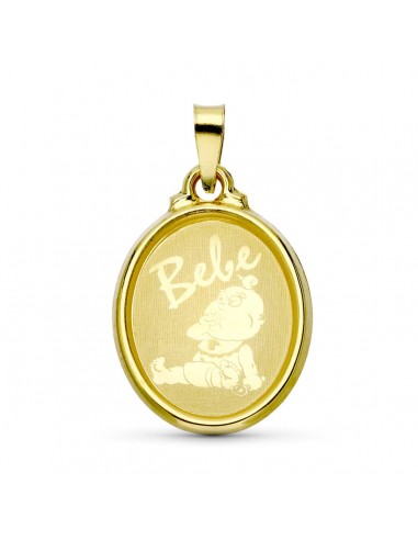 18K COLGANTE ORO AMARILLO LASER OVAL BEBE 22X15 MM