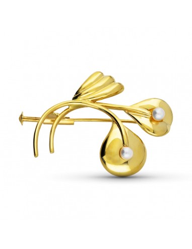 18K BROCHE ORO AMARILLO RAMA 2 PERLA 35X27 MM