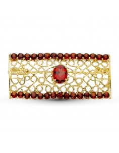 18K BROCHE ORO AMARILLO RECTANGULO GRANATE 43X20 MM