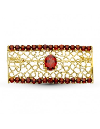 18K BROCHE ORO AMARILLO RECTANGULO GRANATE 43X20 MM
