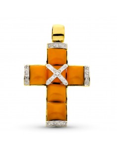 18K CRUZ ORO AMARILLO CORAL FINO 45X29 MM