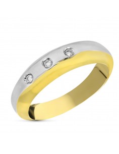 18K SORTIJA ORO BICOLOR 3 DIAMANTES NATURALES TALLA BRILLANTE 0.18  QTS.