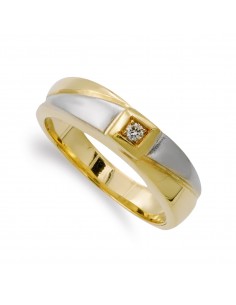 18K SORTIJA ORO BICOLOR DIAMANTE NATURAL 0.030  QTS. ANCHO 5 MM
