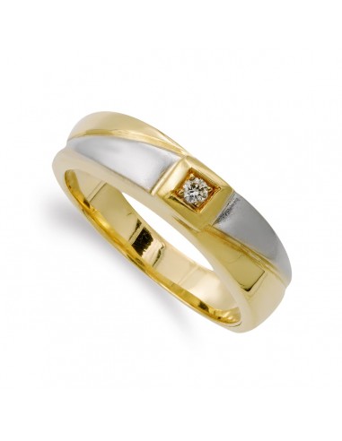 18K SORTIJA ORO BICOLOR DIAMANTE NATURAL 0.030  QTS. ANCHO 5 MM