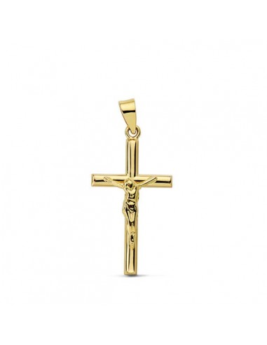 18K CRUZ ORO AMARILLO CON CRISTO REDONDA 21X13 MM