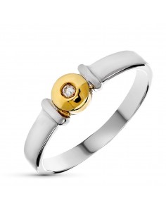 18K SORTIJA ORO BICOLOR DIAMANTE NATURAL  TALLA BRILLANTE 0 02 QTS. ANCHO: 5 MM