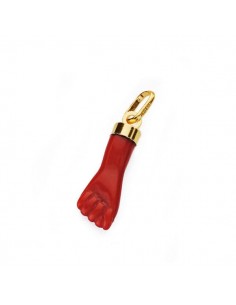 18K COLGANTE AMULETO ORO AMARILLO HIGA PUÑO MANO MEDIANA ROJA 19X6 MM