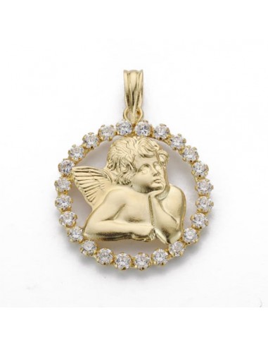 18K MEDALLA SILUETA ORO AMARILLO ANGEL CIRCONITA 19 MM