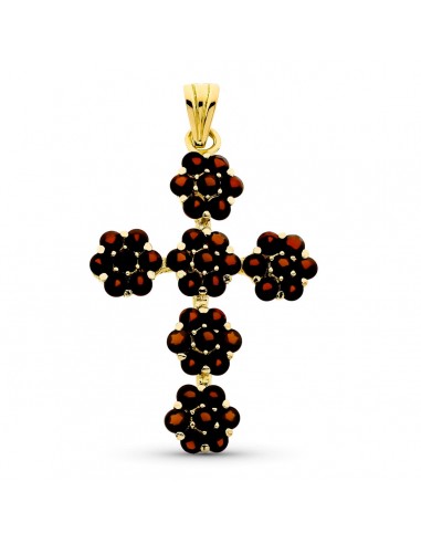 18K CRUZ ORO AMARILLO GRANATE 52X35 MM