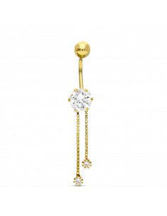 18K PIERCING ORO AMARILLO OMBLIGO CIRCONITA Y CADENITAS.