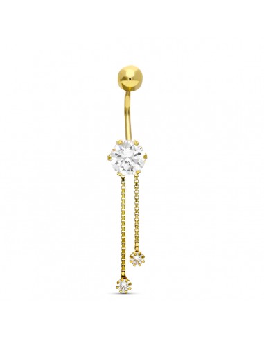 18K PIERCING ORO AMARILLO OMBLIGO CIRCONITA Y CADENITAS.