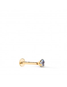 18K PIERCING DE OREJA ORO AMARILLO CIRCONITA AGUAMARINA CON GARRAS 3 5 MM. GRUESO BARRA 1MM. CIERRE TUERCA