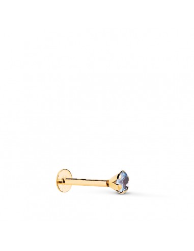 18K PIERCING DE OREJA ORO AMARILLO CIRCONITA AGUAMARINA CON GARRAS 3 5 MM. GRUESO BARRA 1MM. CIERRE TUERCA