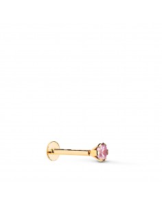 18K PIERCING DE OREJA ORO AMARILLO CIRCONITA ROSA CON GARRAS 3 5 MM. GRUESO BARRA 1MM. CIERRE TUERCA
