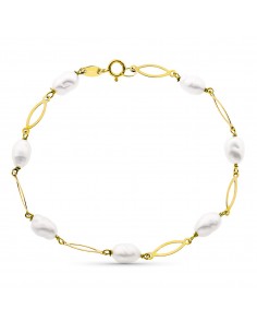 18K PULSERA ENTREPIEZA Y PERLA 16,5 CM PERLA 4MM