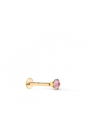 18K PIERCING DE OREJA ORO AMARILLO CIRCONITA ROSA CON GARRAS 3 5 MM. GRUESO BARRA 1MM. CIERRE TUERCA