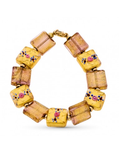 18K PULSERA ORO AMARILLO Y MURANO FLORES PORCELANA 19CM