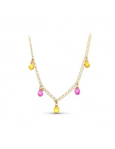 18K GARGANTILLA ORO AMARILLO LAGRIMAS PIEDRAS COLOR TOPACIO-ROSA