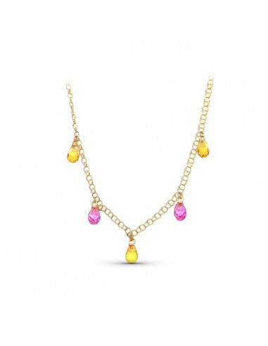 18K GARGANTILLA ORO AMARILLO LAGRIMAS PIEDRAS COLOR TOPACIO-ROSA