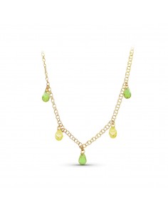 18K GARGANTILLA ORO AMARILLO LAGRIMAS PIEDRAS COLOR VERDE-TOPACIO