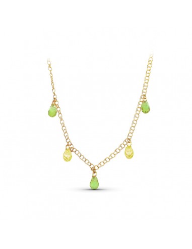 18K GARGANTILLA ORO AMARILLO LAGRIMAS PIEDRAS COLOR VERDE-TOPACIO