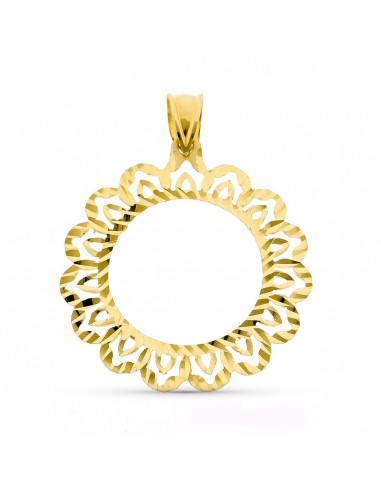 18K PLACA CERCO DE MONEDA ORO AMARILLO 18 MM TALLADO