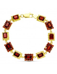18K PULSERA ORO AMARILLO GRANATES 19CM