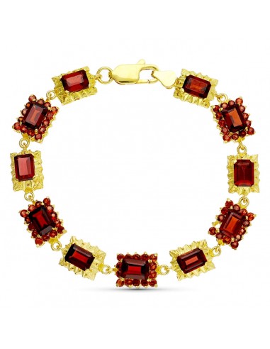 18K PULSERA ORO AMARILLO GRANATES 19CM