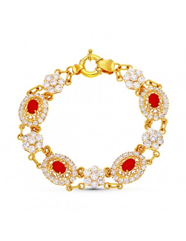 18K PULSERA ORO AMARILLO CORALINA Y CIRCONITA 21CM