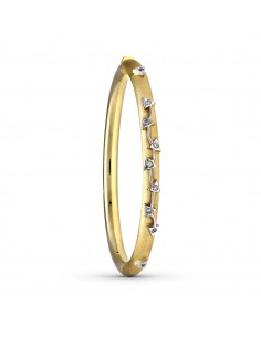 18K PULSERA MEDIA CAÑA ORO BICOLOR CON PIEDRAS